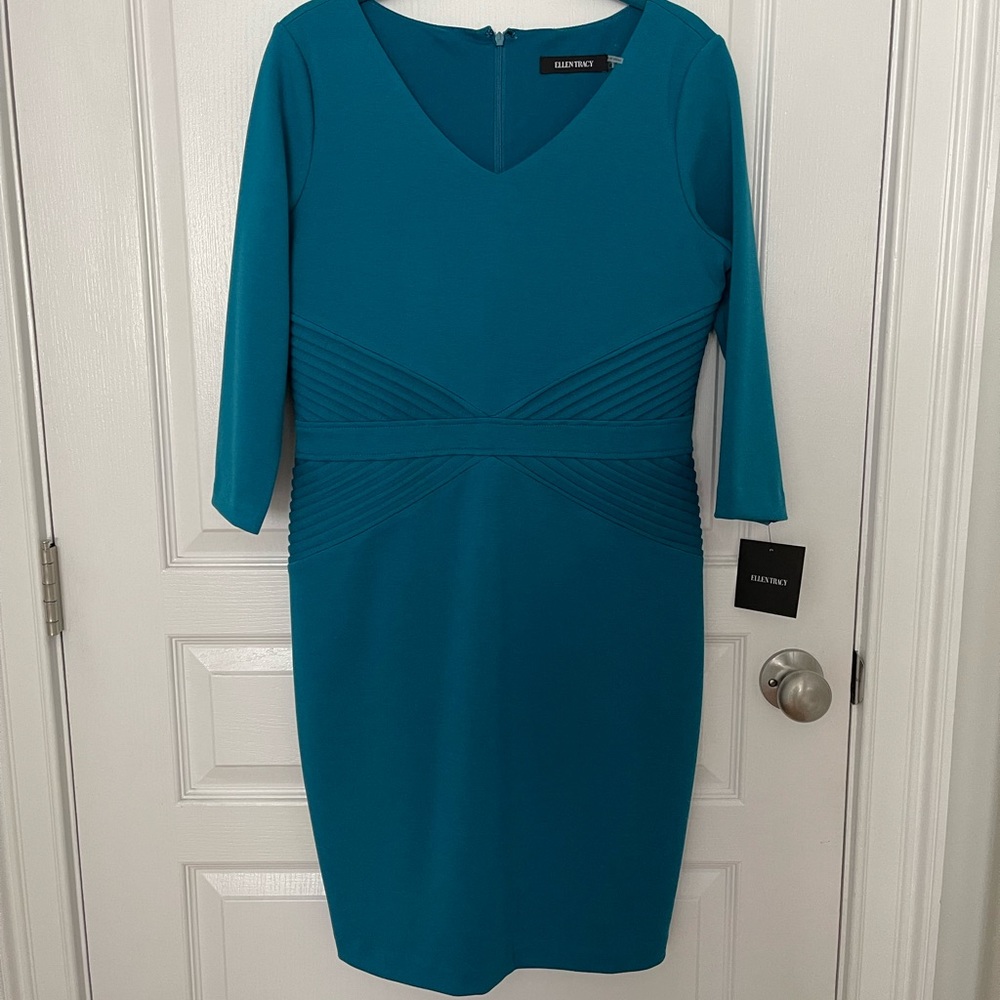 Ellen Tracy Ponte Sheath Black Dress Size 8P